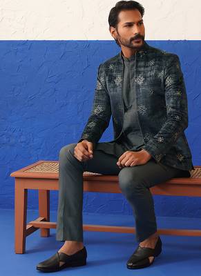 Blue velvet fabric with butta embroidery indo set 4