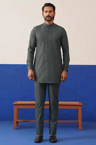 Blue velvet fabric with butta embroidery indo set