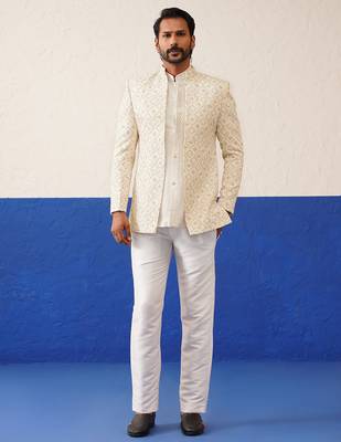 Mohit hiranandani in beige embroidery indo set 1