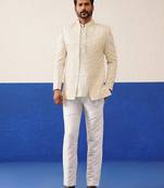 Mohit hiranandani in beige embroidery indo set