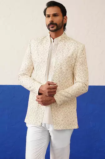 Mohit hiranandani in beige embroidery indo set
