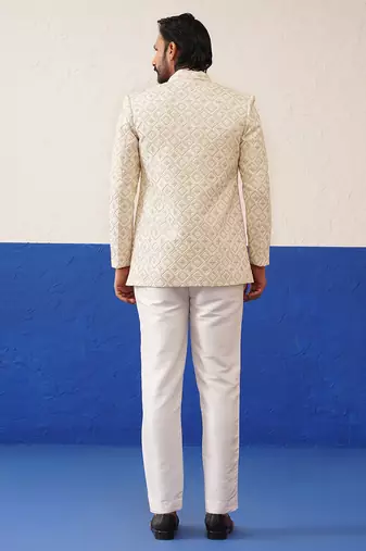 Mohit hiranandani in beige embroidery indo set
