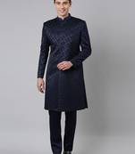 Navy jacquard achkan