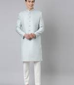 Powder green jacquard achkan