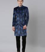 Blue printed velvet angrakha indowestern
