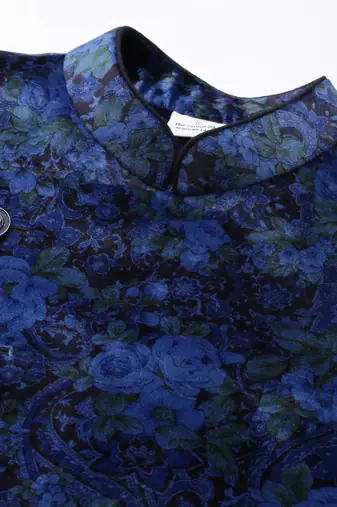 Blue printed velvet angrakha indowestern
