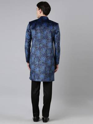 Blue printed velvet angrakha indowestern 4