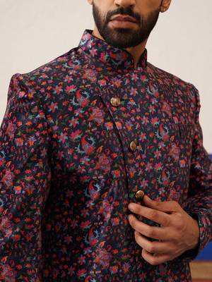 Black printed velvet angrakha indowestern set 2
