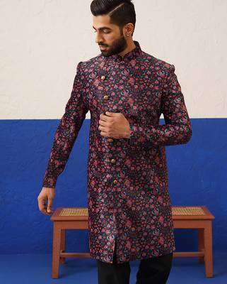Black printed velvet angrakha indowestern set 4