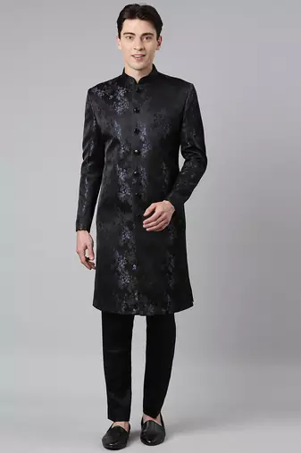 Blue black jacquard indo set