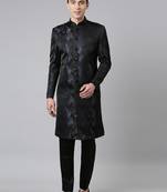 Blue black jacquard indo set