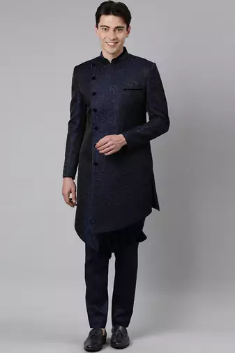 Blue black jacquard indo set