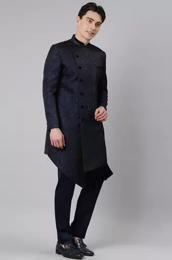 Blue black jacquard indo set