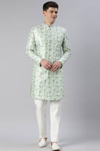 Light green embroidered indowestern