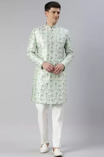 Light green embroidered indowestern