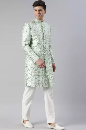 Light green embroidered indowestern