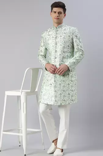 Light green embroidered indowestern