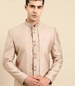 Dusty pink gold jacquard layered indowestern