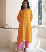 Orange plain cotton silk kurta and pant