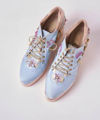 Blue woven leather wedges shoes 3