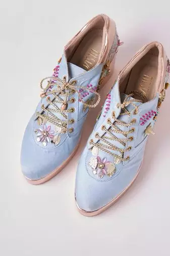 Blue woven leather wedges shoes