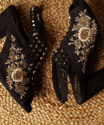 Black woven leather heels 1