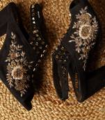 Black woven leather heels