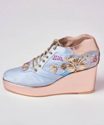 Blue woven leather wedges shoes 4