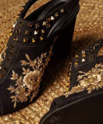 Black woven leather heels 2