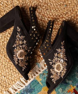 Black woven leather heels 3