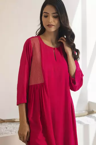 Pink plain cotton silk kurta and pant