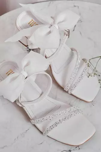 White woven leather heels