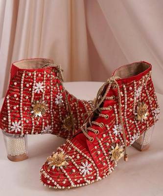 Red woven leather heels 1