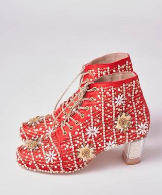 Red woven leather heels 2