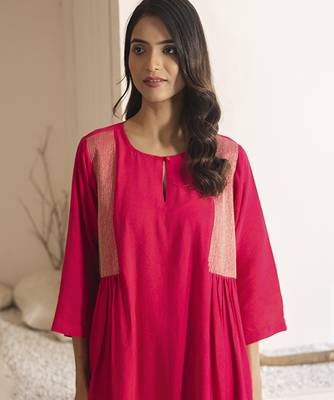 Pink plain cotton silk kurta and pant 5