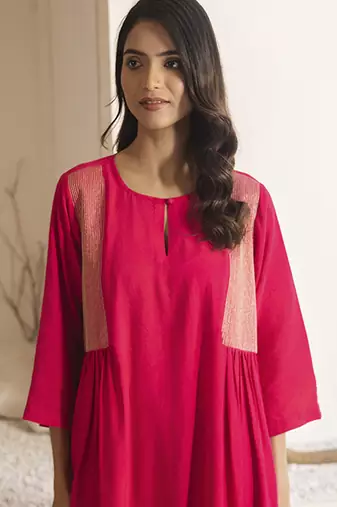 Pink plain cotton silk kurta and pant