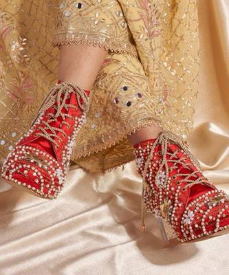 Red woven leather heels 3