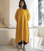 Yellow plain cotton silk kurta and pant