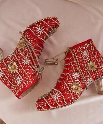 Red woven leather heels 4