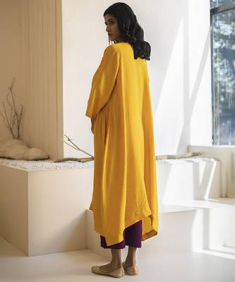 Yellow plain cotton silk kurta and pant 2