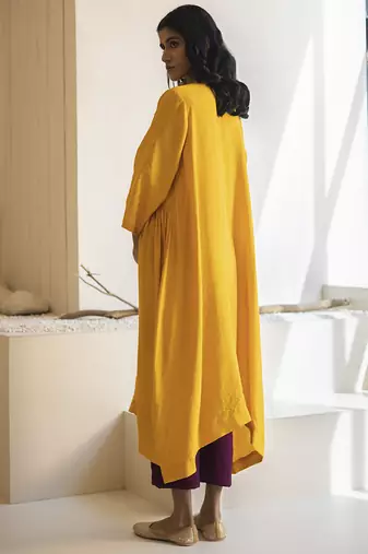Yellow plain cotton silk kurta and pant