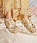 Gold woven leather wedges shoes