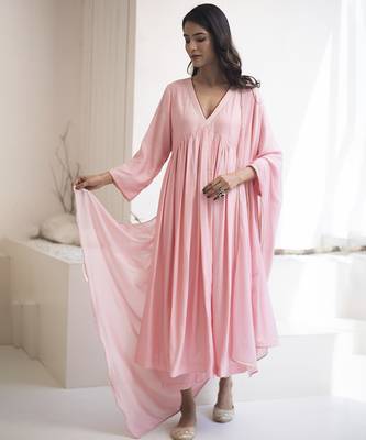 Pink plain cotton silk kurta set 2