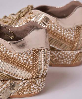 Gold woven leather wedges shoes 4