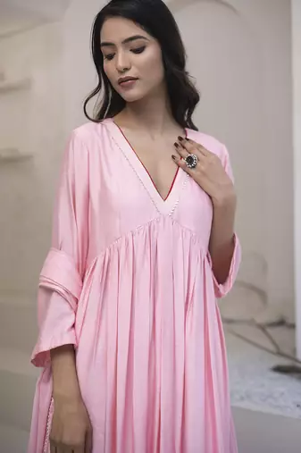 Pink plain cotton silk kurta set