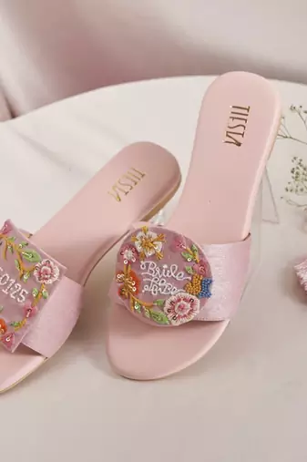 Pink woven leather flats