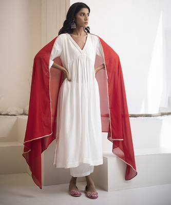 White plain cotton silk kurta set 2