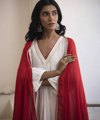 White plain cotton silk kurta set 4