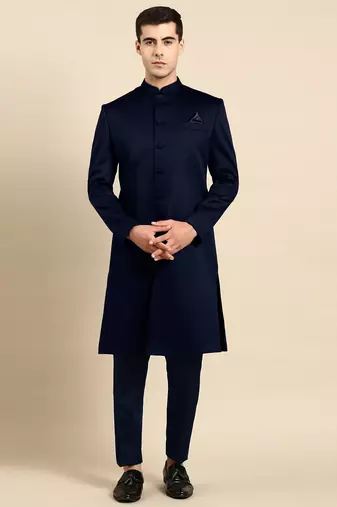Navy blue classic achkan Sherwani