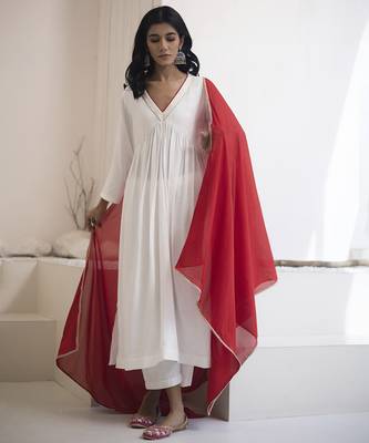 White plain cotton silk kurta set 5